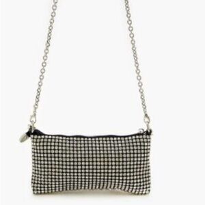Forever 21 Elegant Black and White rhinestone Women's evening Bag on a chain
